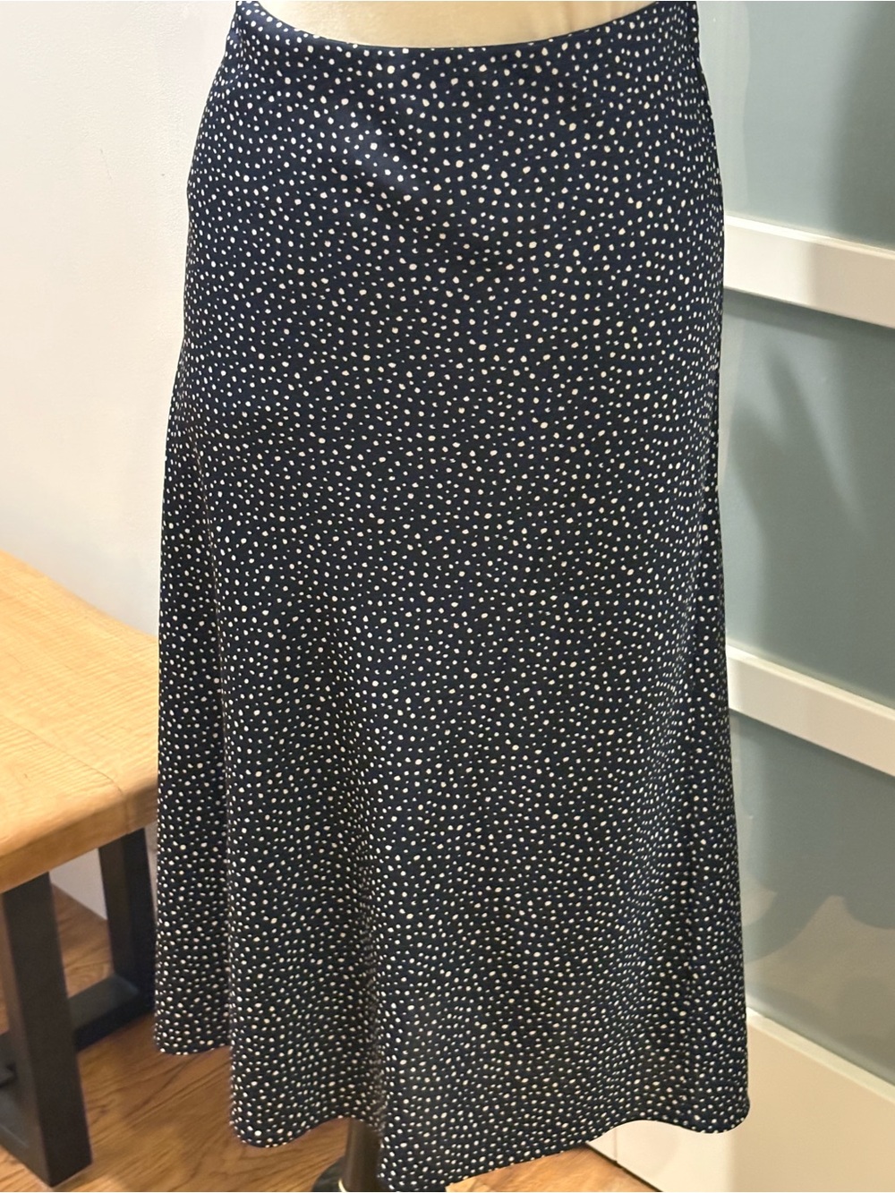 J. Crew Satin Midi Skirt in Navy and White dots Gwyneth Slip skirt bias cut  XL
